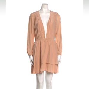 NEW Ramy Brook Beige Nude Size 8 Long Sleeve Flow Silk Mini Dress